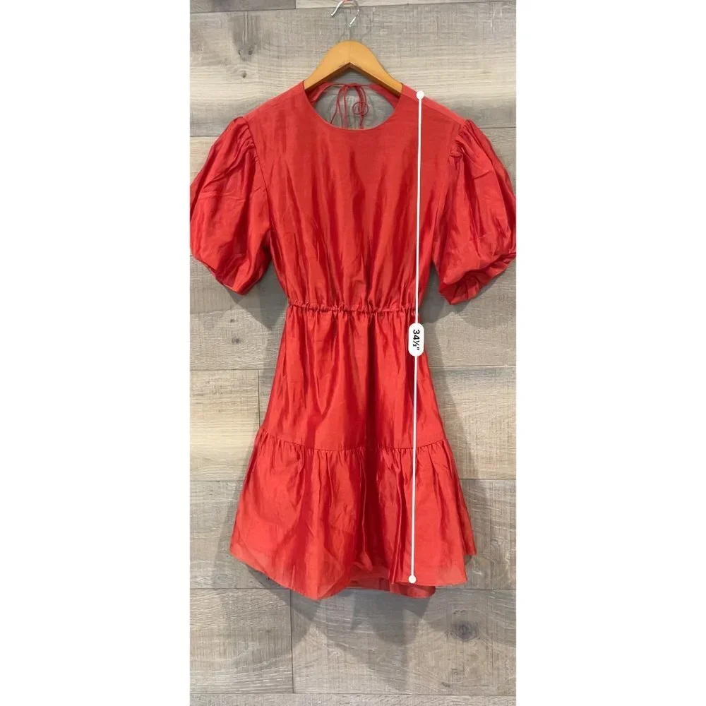 SIR. Lucelia Puff-Sleeve red backless Minidress Size 3/ L - Picture 6 of 9
